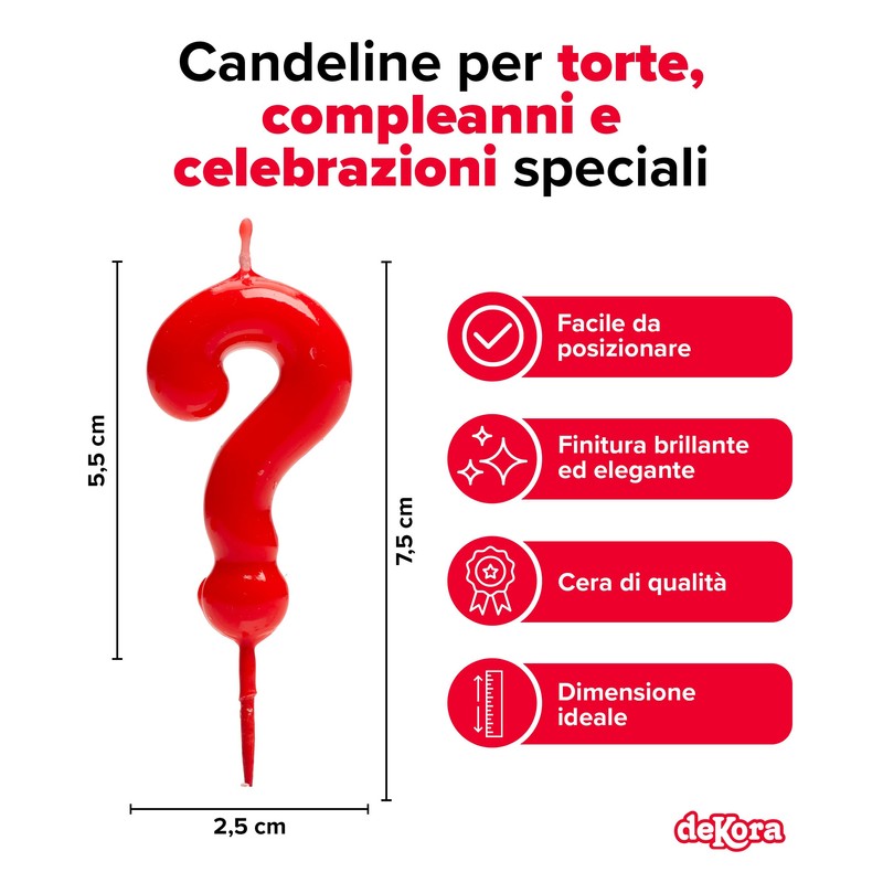 dekora - Candelina Compleanno Punto Interrogativo Rossa per Torta