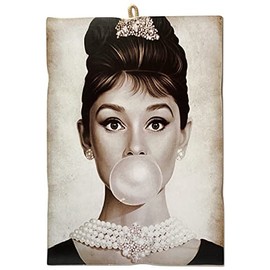 KUSTOM ART Vintage Style Actors & Coffee Audrey Hepburn Wooden Picture 18 x 25 cm