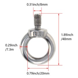 MroMax Lifting Eye Bolt M8 x 20mm 12Pcs 304 Stainless Steel Male Thread Ring Shaped Metric Eyebolt Fastener for Engineering Lifting Machinery Heavy Duty Screw Eyebolt Silver Tone