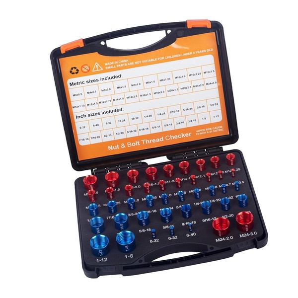 44PCS Nut and Bolt Thread Checker,Carbon Steel Bolt Nut Identifier