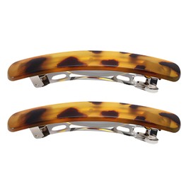 3.5" Elegant Leopard Print Color Tortoise Shell Arched Shiny Triple Clipping French Barrettes Bow Metal Clasp Style Bun Ponytail Clips for Thick Hair Chignon Hair Ornament (Light Leopard print color)