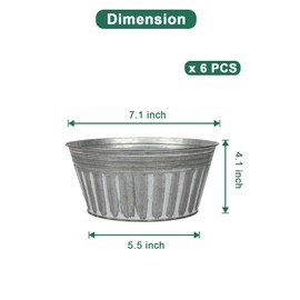 vensovo 7 Inch Silver Metal Rustic Plant Pots - 6Pcs Shallow Galvanized Flower Pots with Drain Hole and Rubber Plug, Rustproof Metal Bucket Planters Farmhouse Vintage Style for Decor