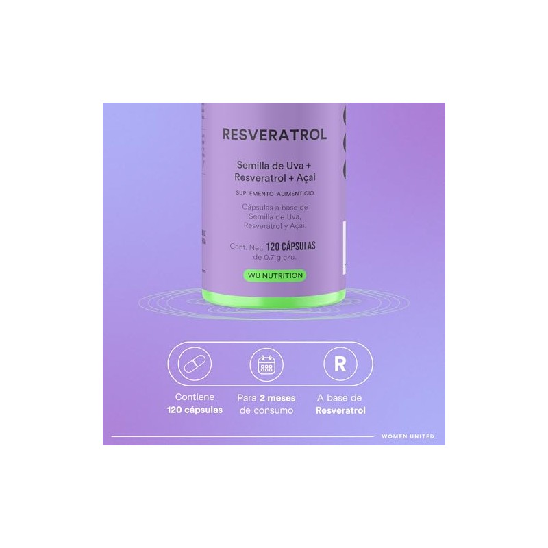Nutrition Resveratrol Semilla Uva Acaí Berry Antioxidante 120 Cápsulas Meses
