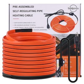 25FT Heat Tape for Water Pipes Freeze Protection 7W/FT 110V BDDFOTO Water Pipe Heat Cable With Thermostat Self-Regulating Pipe Heater for House Garden/RV Camper