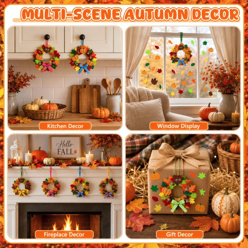 Homgaty Autumn Wreath Making Kit, 8 Pack DIY Fall Craft