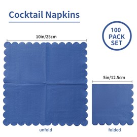100 Pack Cocktail Napkin 2-Ply Scalloped Edged Dessert Napkins Folded 5 x 5 Inches Disposable Napkins for Dinner Wedding Birthday Party Bridal Anniversary Reception Event (Navy Blue)
