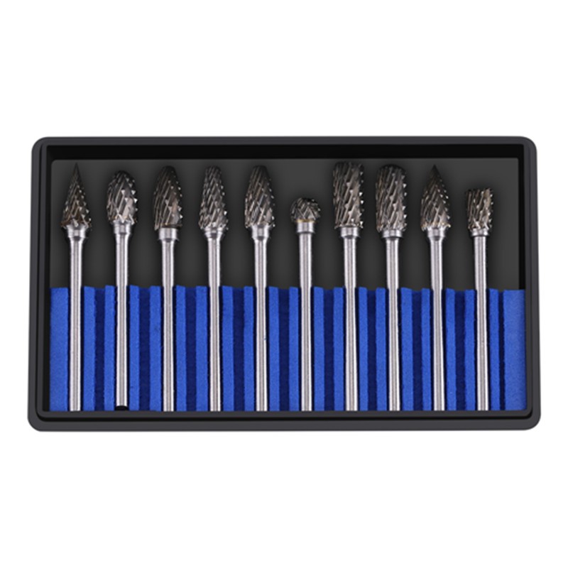 10pcs Tungsten Carbide Steel Rotary Files Burr Set 3mm Shank