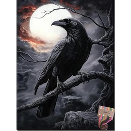 Gothic Black Raven On Branch Preprinted 11CT Cross Stitch Kits for Beginners & Adults - Easy Needlepoint Patterns for Home Decor & Craftings 1