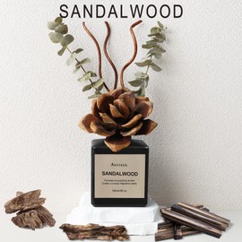 Aeeteek Reed Diffuser Set, Sandalwood & Cedarwood Scented Oil with Dried Flowers, 6.09 Fl Oz(180ml) Long Lasting Air Freshener with Diffuser Sticks, Home Fragrance for Bathroom Decor