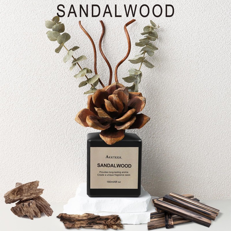 Aeeteek Reed Diffuser Set, Sandalwood & Cedarwood Scented Oil with