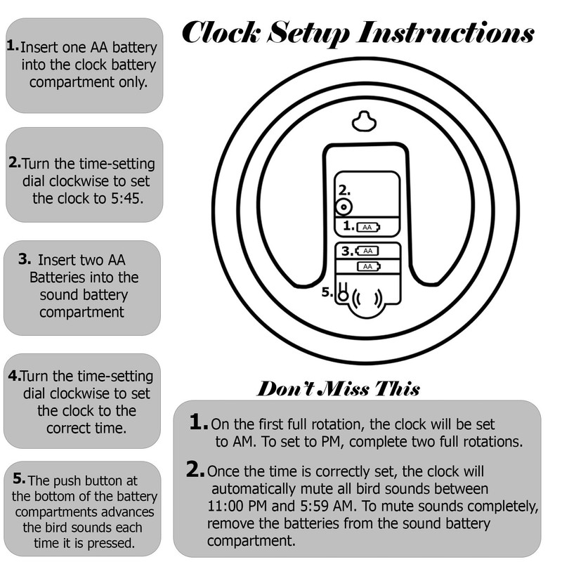 Clockswise 12" Round Decorative Singing Bird Wall Clock Battery-Operated with