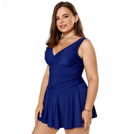 REEDBEEK Traje de baño tankini de dos piezas para mujer, talla grande, con pantalones cortos, traje de baño, Azul, 12-13 Plus