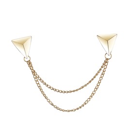 LKXHarleya Gold Stud Double Chain Brooch Pin,Shirts Neck Collar Tips with Tassel Chain,Blouse Lapel Pin for Suits