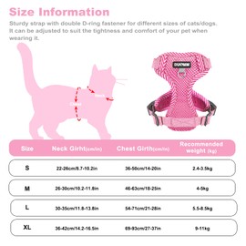 Muecleao Cat Harness and Lead Set, Adjustable Kitten Harness and Lead Set, Cat Harness with Reflective Strips, Escape Proof Cat Vest Harness with Leash Set for Cats Dogs Pets Walking (Pink, XL)