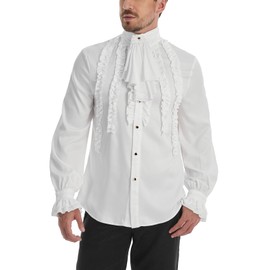 TZMAPU Men's Gothic Medieval Renaissance Vampire Costume Victorian Steampunk Shirt (White, XX-Large)