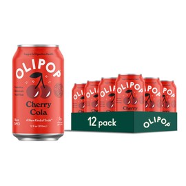OLIPOP Prebiotic Soda Pop, Cherry Cola, A New Kind of Soda Packed with Prebiotics, Fiber, and Botanicals, Gluten Free, Vegan, GMO Free, 12oz (12-Cans)