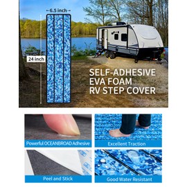 OCEANBROAD EVA Foam RV Step Cover 24''L x 6.5''W 4 Pack with Self Adhesive for Ladders Trailers Truck Campers Stair Treads, Camouflage Blue
