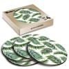 4 x Round Coasters - Tropical Green Fern Leaf Pattern