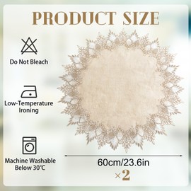 URROMA 2Pcs Linen Round Doily, 24 * 24in Beige Table Cover with Lace Trim, Coffee Table Topper Table Decor Tablecloth for Dining Room Kitchen(60 * 60cm)