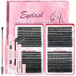 Qiveaory DIY Fluffy Lash Extension Kit 684pcs Lashes Clusters Thick D Curl Eyelash Extension Kit with Lash Bond and Seal,Eyelash Remover Tweezers Brush(10-18mm,50D+60D+80D+100D) DIY at Home