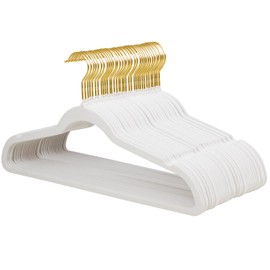 ManGotree Velvet Coat Hangers, Non-Slip Felt Suit Hangers, Ultra-Slim Space Saving Clothes Hanger with 360° Swivel Gold Hook, Sturdy for Jacket, Shirt, Dress, Pants (36 Pack, White)