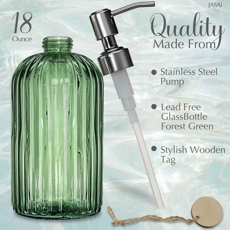 JASAI 18Oz Green Soap Dispenser with Rust Proof Pump, Refillable