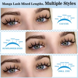 Fairy Lash Clusters Kit Manga Lash Extension Kit Invisible Band Anime Spiky Lash Clusters Eyelash Clusters Kit with Lash Bond and Seal(Fairy Kit-8-18mix)
