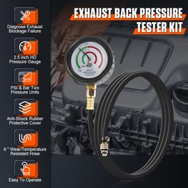 DUOYI Exhaust Back Pressure Tester 2.5" HD Pressure Gauge Exhaust Back Pressure Gauge Kit with 6ft Hose Oil Pressure Gauge Shockproof Rubber Cover Exhaust Pressure Gauge,Car Exhaust Pressure Tester