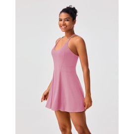 PERSIT Women Tennis Dress Athletic Wrokout Summer Dress Golf with Built in Bras & Shorts Pockets