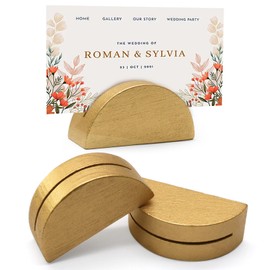 Marvexi 24Pcs Gold Table Number Stands, Wooden Lightweight Card Holder, Semicircular Design Place Card Holders for Wedding Party/Office Tag Restaurant(Large)
