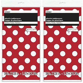2 Pack Polka Dot Plastic Tablecloth, 108 x 54, Red with White dots