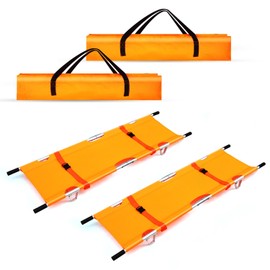 Heemab Portable Folding Medical Emergency Stretchers, Aluminum Alloy Ambulance Stretcher with Heavy-Duty Handles, Straps, and Carrying Bag for Safe Patient Transport - Orange, Pack of 2
