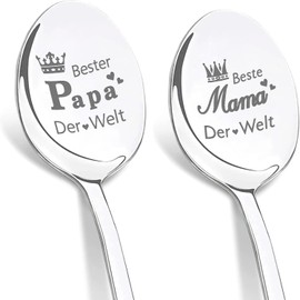 Maqhpu Gifts for Mum Dad, Easter Gifts Adults, 2 Pieces Coffee Spoons Engraving - Beste Mama Papa Der Welt, Father's Day Gifts for Dad, Mother's Day Gift for Mum, Christmas Gifts