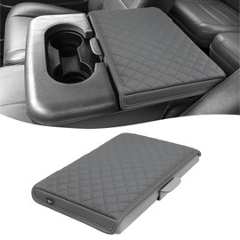 KBH Center Console Armrest Cover for Ford F250 F350 F450 1999-2010 & F550 2001-2005, Jump Seat Console, Middle Console Lid Protector, Arm Rest Cushion, Interior Accessories, Vinyl Leather, Dark Grey