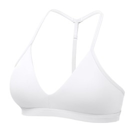 HIGORUN Workout Sports Bras for Women Backless Padded V Neck Strappy Bra Low Impact Y Back Gym Yoga Tops White
