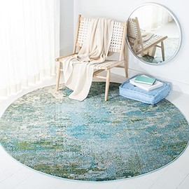 SAFAVIEH Madison Collection Area Rug - 5' Round, Light Blue & Green, Boho Abstract Design, Non-Shedding & Easy Care, Ideal for High Traffic Areas in Living Room, Bedroom (MAD440J)