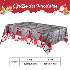 Fontien Christmas Tablecloth, 180 x 150 cm, Rectangular, Long Christmas Tablecloth, Table Runner, Red, Tablecloth, Dining Tablecloth, Washable, for Living Room, Dining Room, Party, Grey and Red