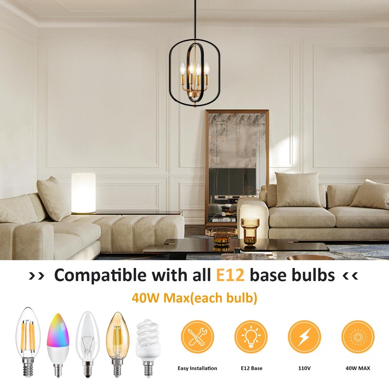 Black and Gold Chandelier for Dining Room Light Fixture, Chandelier