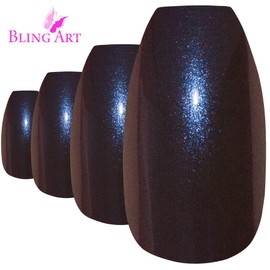 Bling Art False Nails Blue Purple Chameleon Ballerina Coffin 24 False Nails Long Tips with Glue