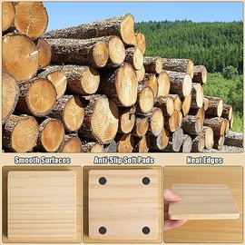 24 PCS Posavasos Cuadrados de Madera Sin Terminar, SIJDIEE Posavasos de Madera en Blanco de 4 Pulgadas para Manualidades con Pegatinas de...          