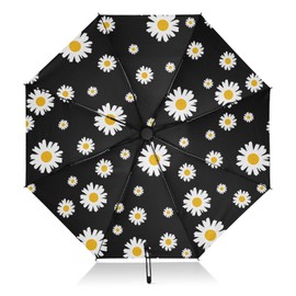 FFYHO Automatic Folding Compact Umbrella,White Daisies Windproof Reverse Umbrellas,8 Ribs Strong Umbrella for Wind and Rain,Fits Car & Backpack & Travel