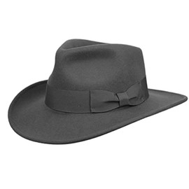 Epoch hats Men's Wool Felt Outback Fedora with Grosgrain or Faux Leather Band (S/M, HE01-DK Gray)