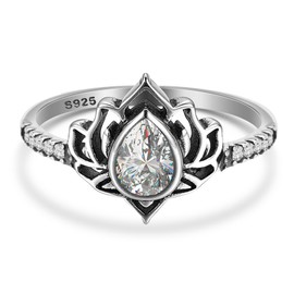 LOVECOM Lotus Ring for Women Teen Girls 925 Sterling Silver Lotus Flower Promise Rings Cubic Zirconia Begin Again My Trauma Inspirational Wedding Band Ring Jewelry Birthday Gifts for Her, 7, Sterling