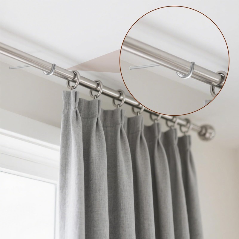 4 Pieces Single Curtain Rod Support, Silver Simple Curtain Rod