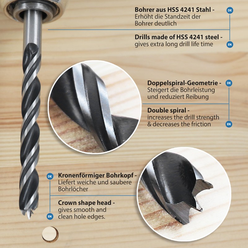 S&R - Wood Drill Bit Set - 8-Piece Twist Drill