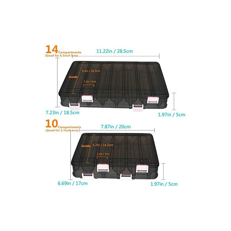 10/14 Compartments Double-Sided Fishing Lure Hook Tackle Box Visible Hard
