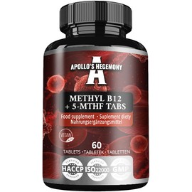 Methyl B12 + 5-MTHF 300 mcg - Vitamin B12 und Folsäure - 60 vegane Tabletten - 8 Monate Vorrat - Energie und Wohlbefinden - Nahrungsergänzungsmittel von Apollo's Hegemony