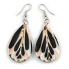 60mm L/Black/White/Cream Teardrop Shape Sea Shell Earrings/Handmade/Slight Variation In Colour/Natural