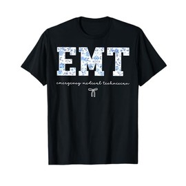 EMT Floral Blue Coquette Bow Emergency Medical Technician T-Shirt