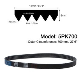 sourcing map 5K276/5PK700 Serpentine Belt 5 Ribs 700mm Length x 18mm Width x 5mm Thick, EPDM Poly V Belt, Micro V-Ribbed Belt for Vehicle